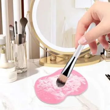 QBXMY7 2 Pcs Silicone Make Up Brush Cleaning Mat, Cosmetic Cleaning Pads,Makeup Brush Cleaner Mats, Portable Washing Tool with Suction Cup for Makeup Cosmetic Brushes-green/pink