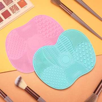 QBXMY7 2 Pcs Silicone Make Up Brush Cleaning Mat, Cosmetic Cleaning Pads,Makeup Brush Cleaner Mats, Portable Washing Tool with Suction Cup for Makeup Cosmetic Brushes-green/pink