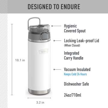 THERMOS ICON SERIES Stainless Steel Water Bottle with Spout - 24 Ounce, Snow - Vacuum Insulated Wate...