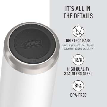 THERMOS ICON SERIES Stainless Steel Water Bottle with Spout - 24 Ounce, Snow - Vacuum Insulated Water Bottle with Lid