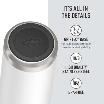 THERMOS ICON SERIES Stainless Steel Water Bottle with Spout - 24 Ounce, Snow - Vacuum Insulated Water Bottle with Lid