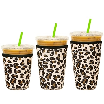 Kiatoras 3 Pack Reusable Iced Coffee Sleeve Neoprene Insulator Sleeve for Iced Coffee Cups or Cold B...