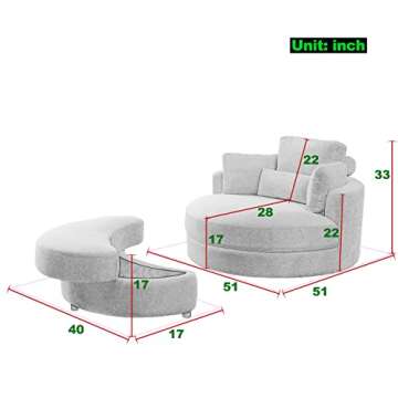 HomSof Swivel Accent Barrel Modern Sofa Lounge Club Big Round Chair with Storage Ottoman Linen Fabri...