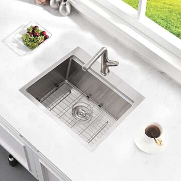 Bar Sink Drop In Workstation-Bokaiya 21x20 Small Kitchen Sink Outdoor Rv Drop In Sink 16 Gauge Stain...
