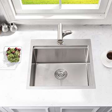 Bar Sink Drop In Workstation-Bokaiya 21x20 Small Kitchen Sink Outdoor Rv Drop In Sink 16 Gauge Stainless Steel Single Bowl Wet Bar Sink with Cutting Board
