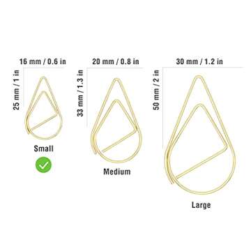 250 Pieces Gold Cute Paper Clips Teardrop Stainless Steel Drop-Shaped Paper Clips for Office School ...