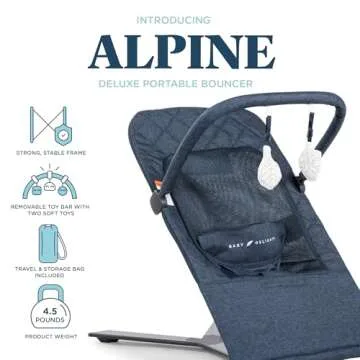 Baby Delight Alpine Deluxe Portable Bouncer, Infant, 0 – 6 Months, Quilted Indigo