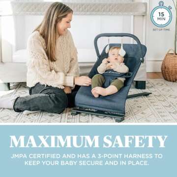 Baby Delight Alpine Deluxe Portable Bouncer, Infant, 0 – 6 Months, Quilted Indigo