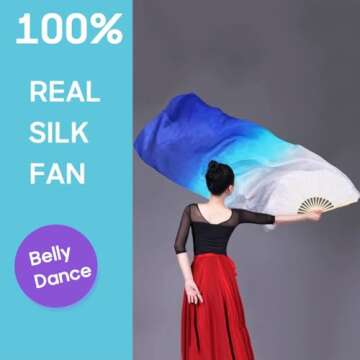 1 Pair 1.8M Real Silk Chinese Belly Dance Fan Veils Hand Made White Turquoise Blue