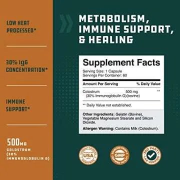 Bovine Colostrum Capsules with Immunoglobulin G - Colostrum Supplement and Muscle Builder for Gut Health Joint Support Immune Health Bone Strength and Brain Support Probiotic Supplement