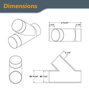 POWERTEC 2-1/2 Inch Y Fitting for 2 1/2 Inch Dust Collection Hose, 2 1/2 Inch Dust Collection Hose C...