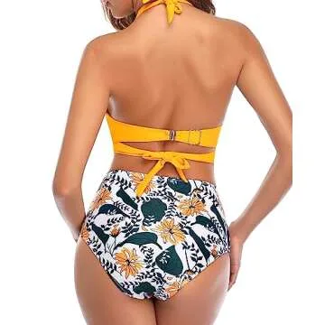 Tempt Me Yellow Retro Halter Bikini - Vintage Style Swimwear