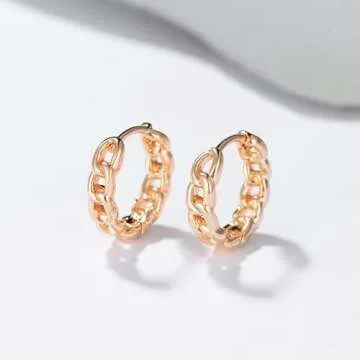FETTERO Gold Huggie Hoop Earrings for Women Gold Plated Dainty Hypoallergenic Earrings Twist Link Hoops Simple Minimalist Earring Jewelry for Women