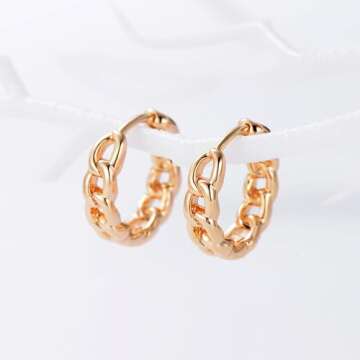 FETTERO Gold Huggie Hoop Earrings for Women Gold Plated Dainty Hypoallergenic Earrings Twist Link Hoops Simple Minimalist Earring Jewelry for Women