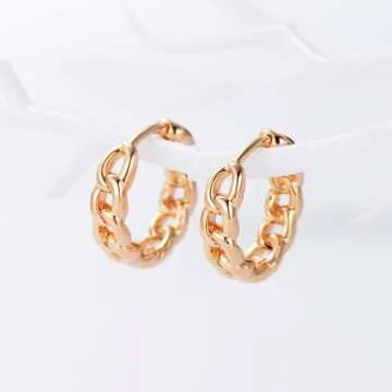 FETTERO Gold Huggie Hoop Earrings for Women Gold Plated Dainty Hypoallergenic Earrings Twist Link Hoops Simple Minimalist Earring Jewelry for Women