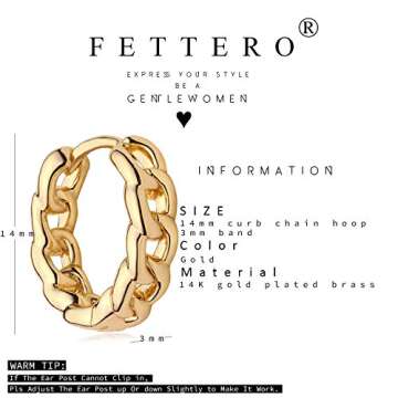 FETTERO Gold Huggie Hoop Earrings for Women Gold Plated Dainty Hypoallergenic Earrings Twist Link Hoops Simple Minimalist Earring Jewelry for Women