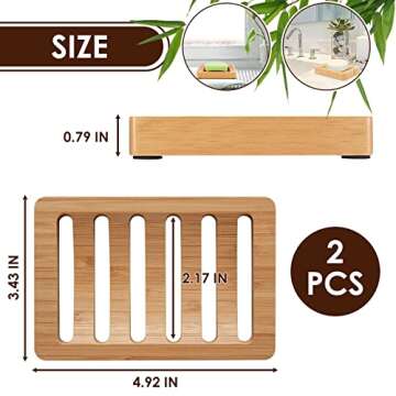 2Pcs Bamboo Soap Dish Set – Stylish Eco-Friendly Holder for Shower and Kitchen