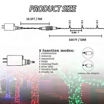 FUNPENY 164FT 500 LED Christmas Indoor Outdoor Decorative String Lights, 8 Modes Waterproof Green Wire LED Fairy Light for Xmas Party Wedding Garden Home Decoration (Multi-Colored)