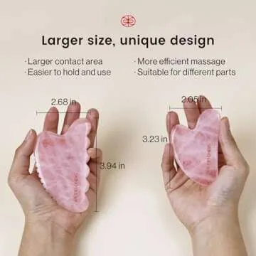 Rena Chris Gua Sha Facial Tool, Natural Rose Quartz Stone Body Gua sha with Exquisite Wooden Box, Large Guasha Suitable for Face Lifting, Puffiness Reducing and Whole-Body Massage, Skin Care Massager
