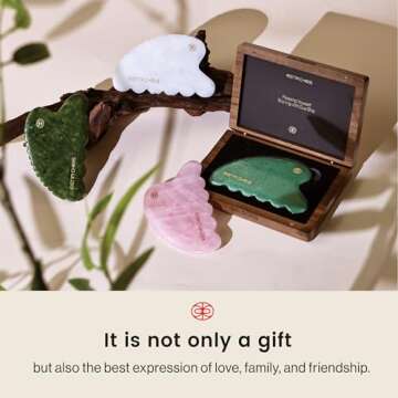 Rena Chris Gua Sha Facial Tool, Natural Rose Quartz Stone Body Gua sha with Exquisite Wooden Box, Large Guasha Suitable for Face Lifting, Puffiness Reducing and Whole-Body Massage, Skin Care Massager