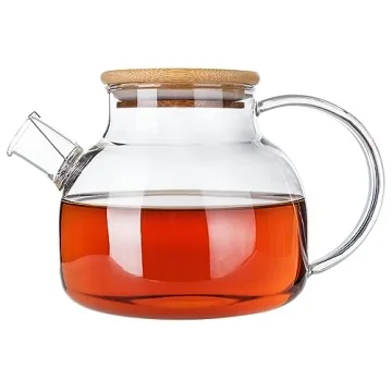 Copperteau Glass Teapot 1000ml with Bamboo Lid - Perfect for Loose Leaf and Blooming Tea