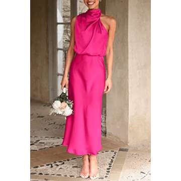 PRETTYGARDEN Women's 2025 Summer Satin Dress Elegant Sleeveless Mock Neck Cocktail Party Maxi Dresse...