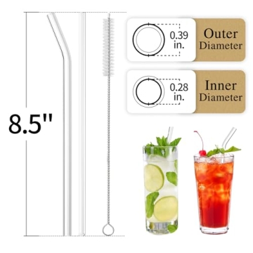 Reusable Glass Straws Set - 16 Pack with Cleaning Brushes