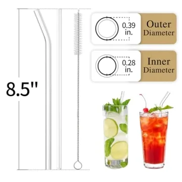 Reusable Glass Straws Set - 16 Pack with Cleaning Brushes