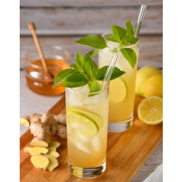 Reusable Glass Straws Set - 16 Pack with Cleaning Brushes