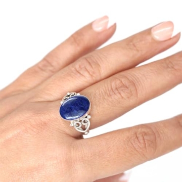 JEWELOPORIUM Blue Lapis Lazuli Silver Ring Size 7, 925 Sterling Silver Ring for Women, Real Oval Gem...