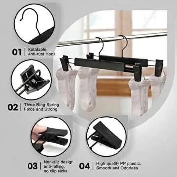 Guhmctt 10 Pack Pants Hangers with Adjustable Non-Slip Clips Anti-Rust Hanging Hook for Trouser,Skirts,Jeans,Clothes Hangers Black