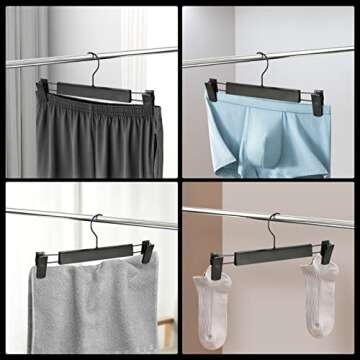 Guhmctt 10 Pack Pants Hangers with Adjustable Non-Slip Clips Anti-Rust Hanging Hook for Trouser,Skirts,Jeans,Clothes Hangers Black
