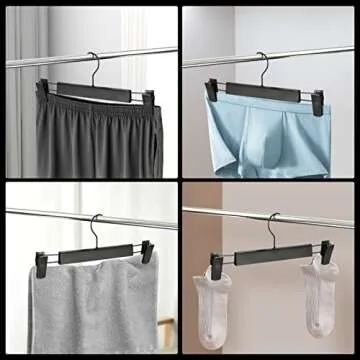 Guhmctt 10 Pack Pants Hangers with Adjustable Non-Slip Clips Anti-Rust Hanging Hook for Trouser,Skirts,Jeans,Clothes Hangers Black