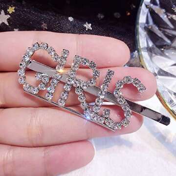 6Pcs Sparkly Letter Hair Clip Word Barrettes Pins Crystal Bobby Pins Bling Handmade Luxury Rhinestones Hair Jewellery Headwear Accessories Gold for Women Girls