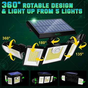 MDCMDCM Solar Lights Outdoor Waterproof Motion Sensor - 416 LEDs 3000 Lumens Super Bright 3 Brightness 3 Modes 2400mAh 360° Illumination 32ft Solar Flood Security Light for Outside - 2Pack