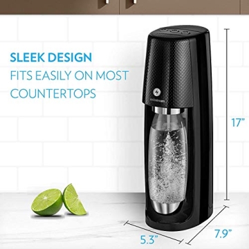 SodaStream One Touch Electric Sparkling Water Maker Bundle (Black) with CO2, BPA free Bottles, and 0 Calorie Fruit Drops Flavors