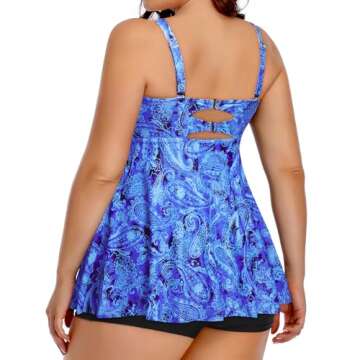 Aqua Eve Women Plus Size Tankini Swimsuits with Shorts - Blue Floral 22W