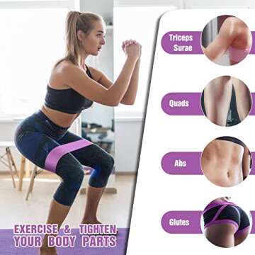 Fabric Resistance Bands Set for Legs and Butt, Non-Slip Stretch Fitness Exercise Workout Loop Booty Hip Band for Women at Home or Gym - Green, Pink, Purple