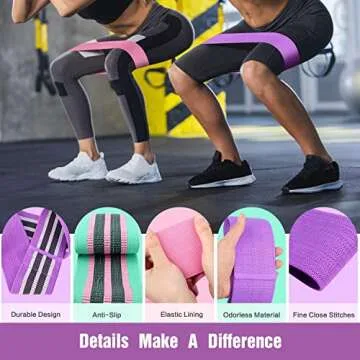 Fabric Resistance Bands Set for Legs and Butt, Non-Slip Stretch Fitness Exercise Workout Loop Booty Hip Band for Women at Home or Gym - Green, Pink, Purple
