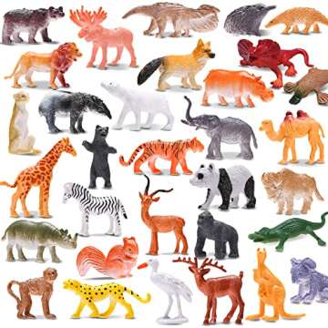 Animal Toy, 64 Pack Mini Wild Jungle Realistic Plastic Animals Figure Toys Set, for Kids Boy Girl Party Favors Pinata Goodie Bag Stuffers Easter Egg Fillers Birthday Classroom Rewards Cupcake Toppers