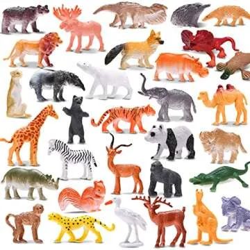 Animal Toy, 64 Pack Mini Wild Jungle Realistic Plastic Animals Figure Toys Set, for Kids Boy Girl Party Favors Pinata Goodie Bag Stuffers Easter Egg Fillers Birthday Classroom Rewards Cupcake Toppers