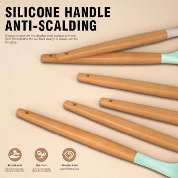 Silicone Cooking Utensils Set - Silicone Kitchen Utensils for Cooking Wooden Handles, 446°F Heat Resistant Kitchen Utensil Spatula Sets w Holder, Gadgets for Non-Stick Cookware BPA FREE (Multicolour)