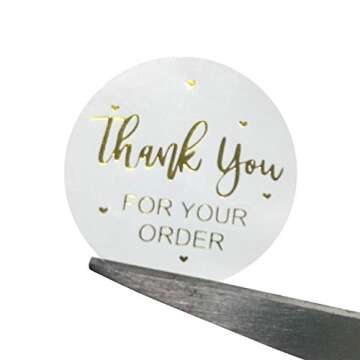 FUNWALTILES Clear Gold Thank You for Your Order 500pcs Wedding Gift Decoration Mail Seals Roll Labels Sticker Round 1"