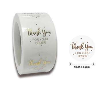 FUNWALTILES Clear Gold Thank You for Your Order 500pcs Wedding Gift Decoration Mail Seals Roll Labels Sticker Round 1"