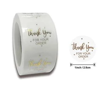 FUNWALTILES Clear Gold Thank You for Your Order 500pcs Wedding Gift Decoration Mail Seals Roll Labels Sticker Round 1"