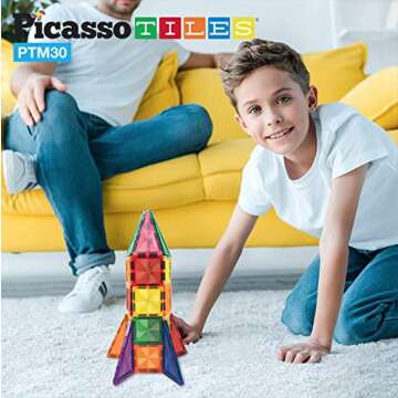 PicassoTiles Mini Size Magnetic Tiles Sensory Magnet Toys Diamond Series Construction Building Block...