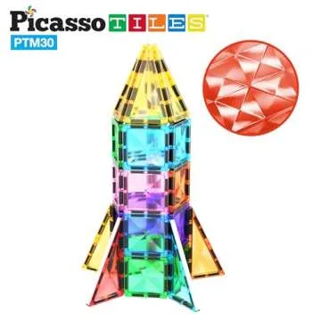 PicassoTiles Mini Size Magnetic Tiles Sensory Magnet Toys Diamond Series Construction Building Blocks Set STEM Learning Travel Size Educational Toy for Kids Boys Girls Toddlers Age 3+ PTM30