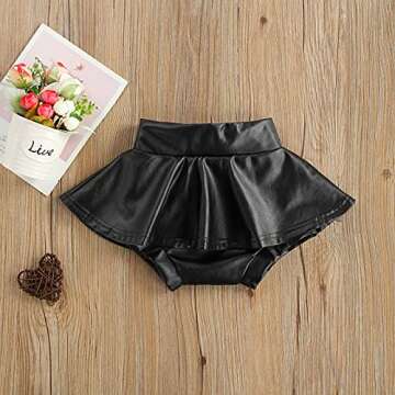 Newborn Baby Girls High Waisted PU Leather Skirts Soft Ruffled Tutu Skirt Shorts Mini Princess Dress (Black, 6-12M)
