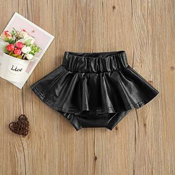 Newborn Baby Girls High Waisted PU Leather Skirts Soft Ruffled Tutu Skirt Shorts Mini Princess Dress (Black, 6-12M)