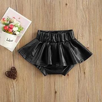 Newborn Baby Girls High Waisted PU Leather Skirts Soft Ruffled Tutu Skirt Shorts Mini Princess Dress (Black, 6-12M)